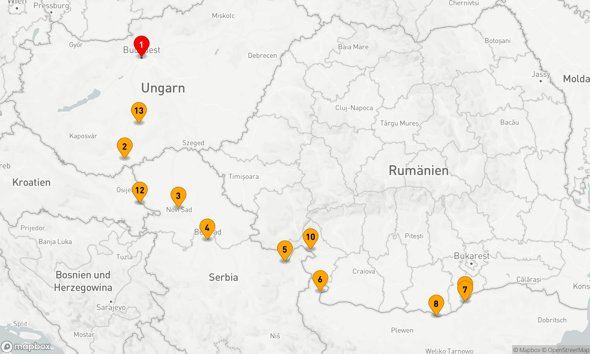 Untere Donau mit Ungarn & dem Balkan im Detail