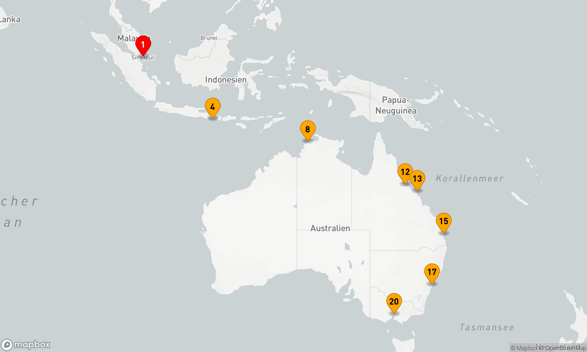 Ozeanische Entdeckungsreise von Singapur nach Melbourne