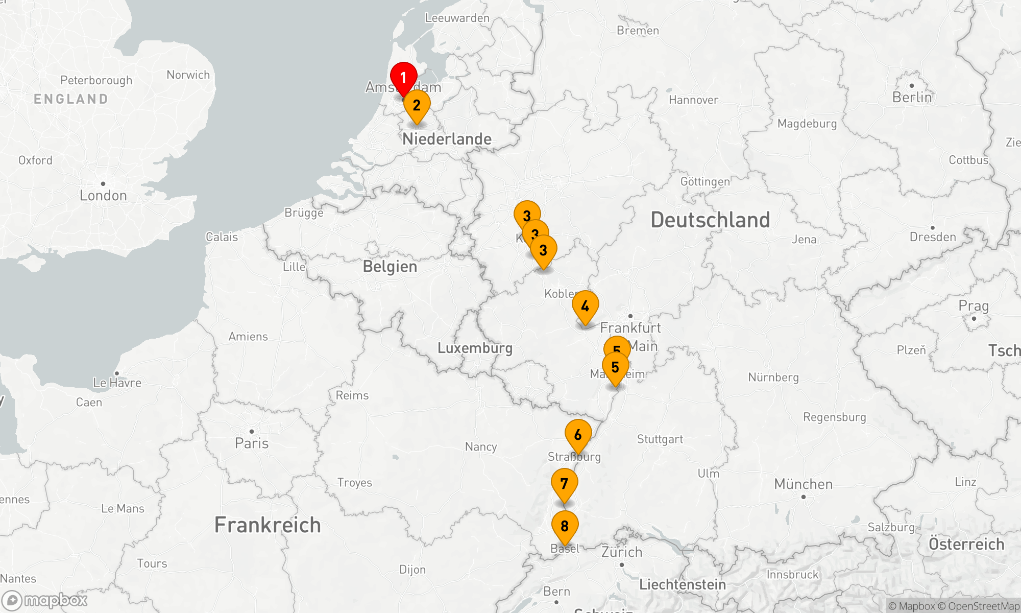 Der Romantische Rhein in Richtung Süden