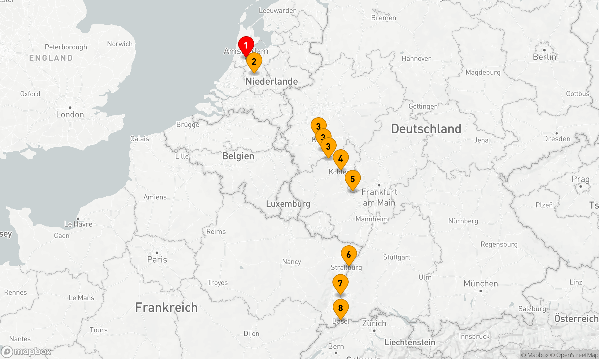 Der Romantische Rhein in Richtung Süden